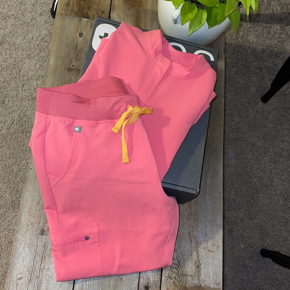 Limited edition neon pink Figs scrubs